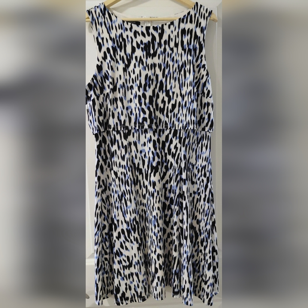 Alfani White Black and Blue Animal-Print Sleeveless Dress